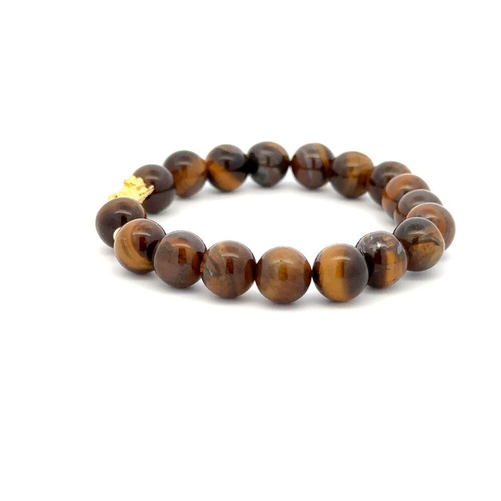 18K Gold Dragon Pixiu Piyao Lucky Charm Bead Bracelet Gemstones Tiger's Eye 8mm - Picture 7 of 8